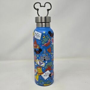 Disney Parks Mickey Mouse Icon Carabiner Stainless Steel Water Bottle Blue 19oz‎